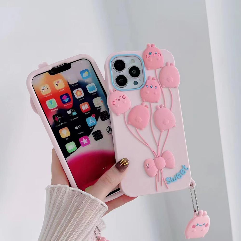 Luxury 3D Balloon Rabbit Silicone Soft Cover - iPhone 15 Pro
