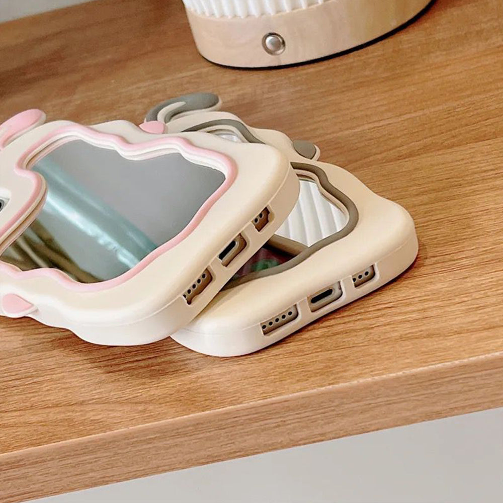 Silicone Mirror Cute Rabbit Design Cover - iPhone 14 Pro