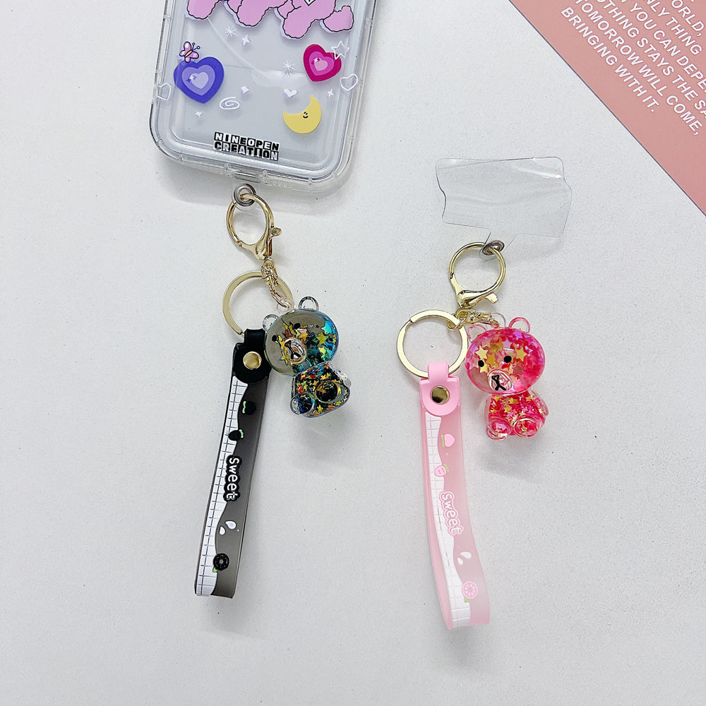 Acrylic Creative Fantasy Floating Glitter Bear Phone Charm | Keychain | Handbag Charm