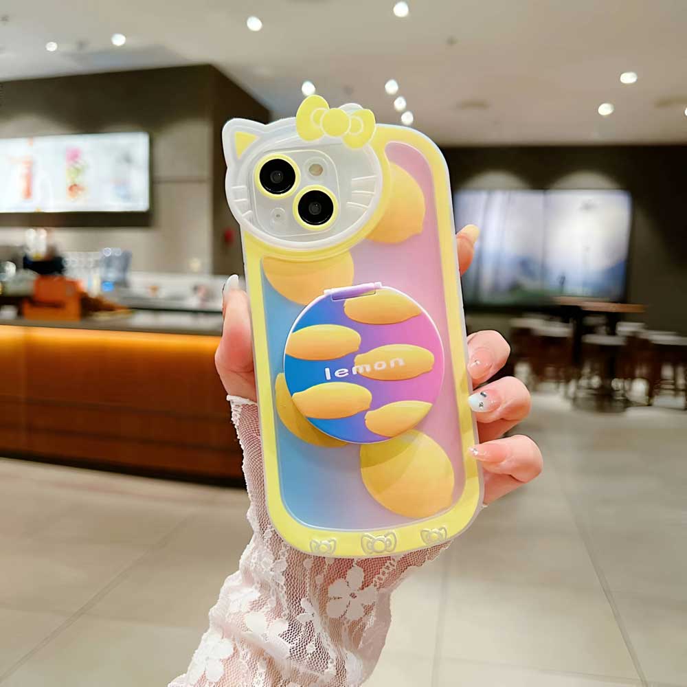 Cartoon Cat Printed TPU Camera Protection Cover with Mirror Stand – iPhone 12 Pro