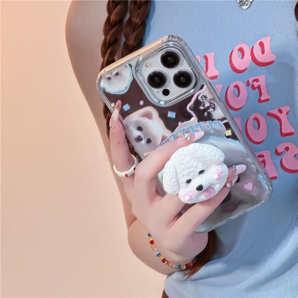 Puppy Face Luxury Plating Case with Puppy Face Stand - iPhone 13 Pro