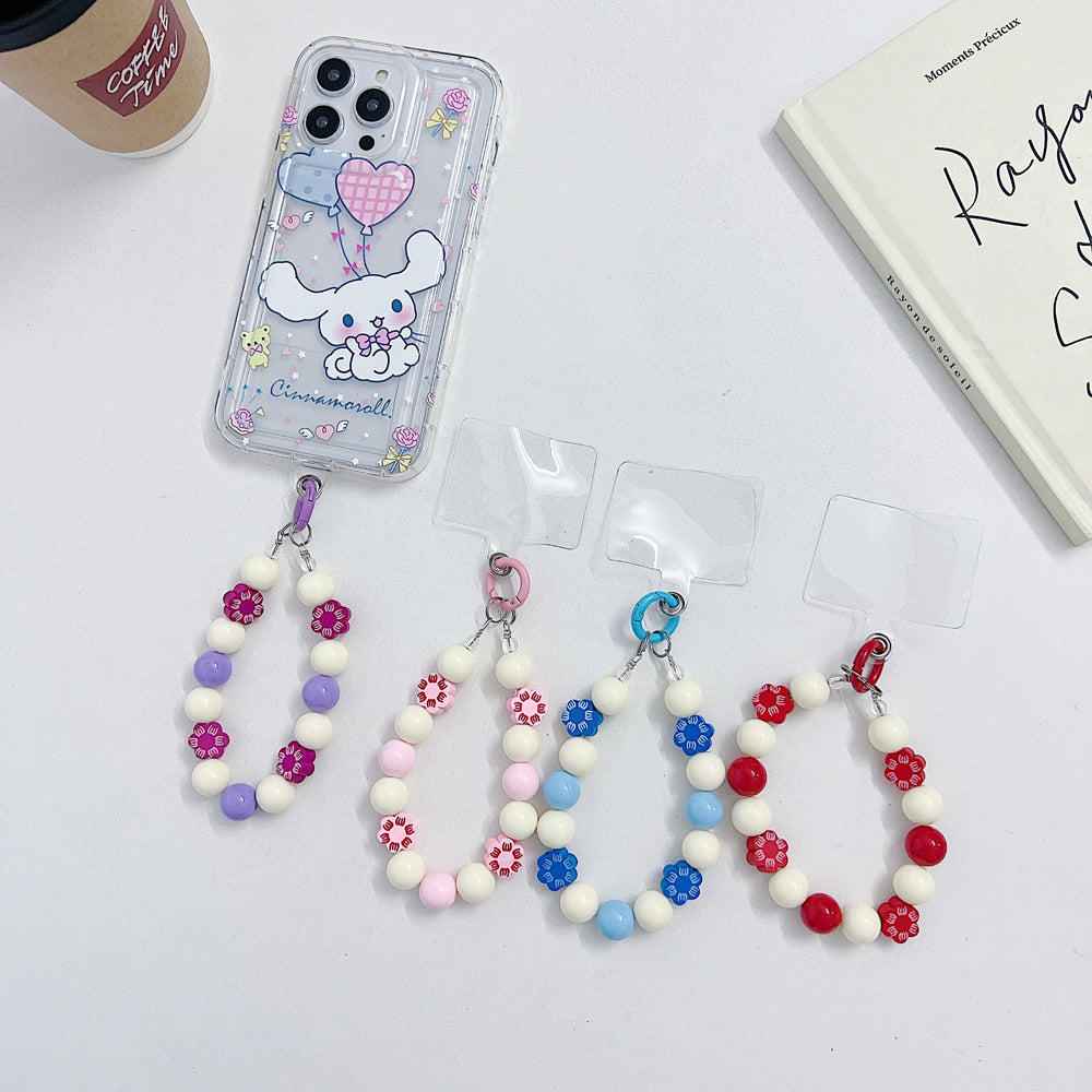 Cute Round Bead Chain With Acrylic Flora Pattern Bead Phone Charm | Handbag Charm