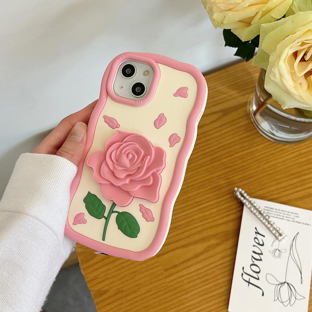 Pink Rose Silicone Soft Cover With Bracelet - iPhone 15 Pro
