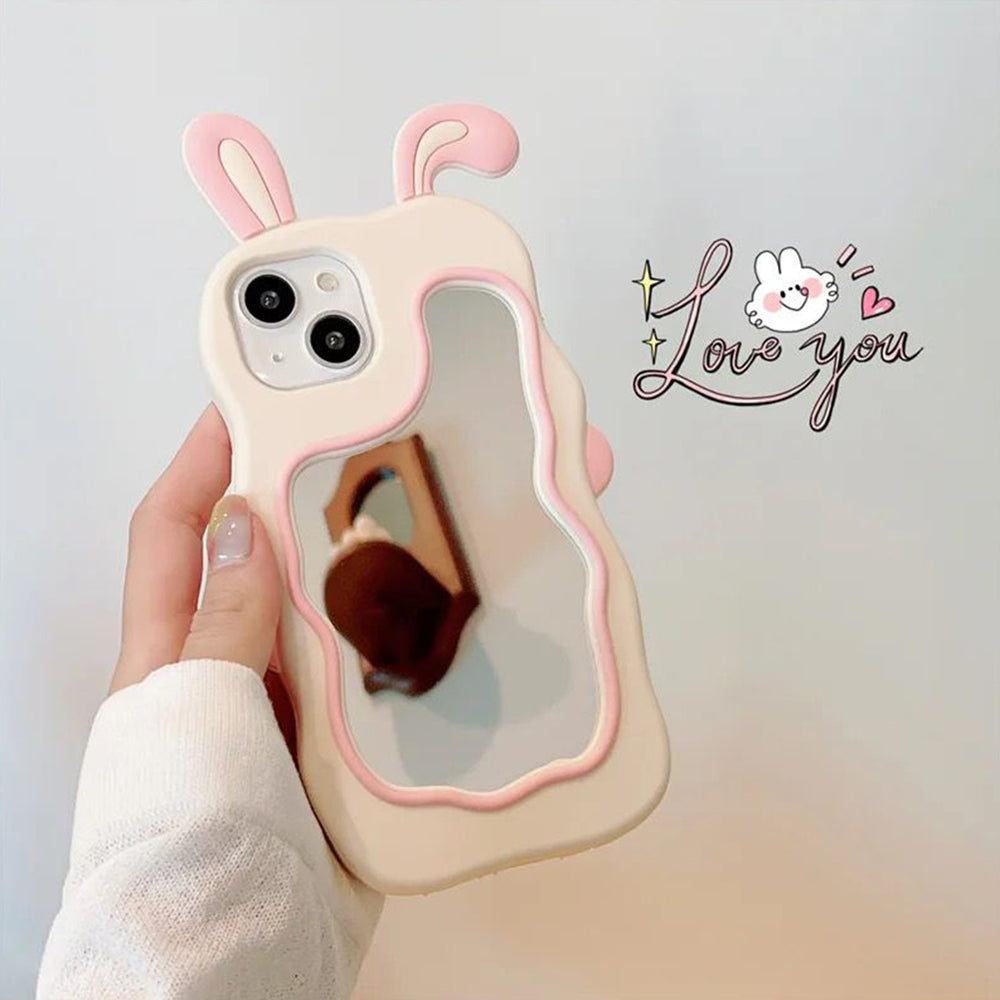 Silicone Mirror Cute Rabbit Design Cover - iPhone 14 Pro
