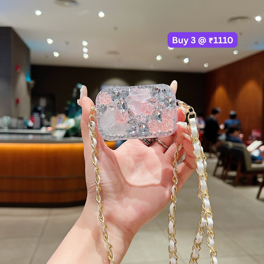 Acrylic Butterfly and Flower Charm Pattern Universal Stand with Crystal Bracelet