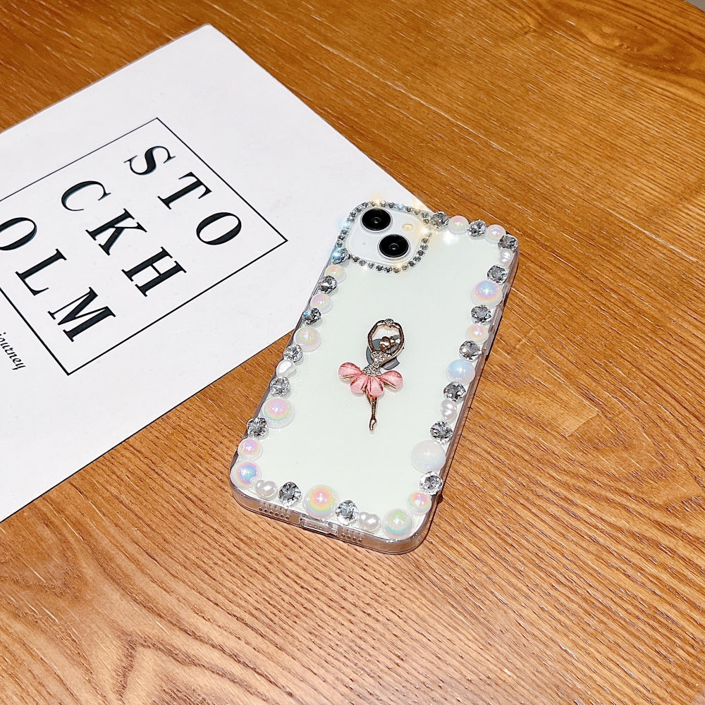 Ballerina Girl Charm Pearl Border Transparent Phone Case - iPhone 16 Plus