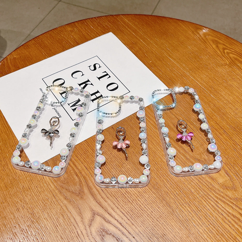 Ballerina Girl Charm Pearl Border Transparent Phone Case - iPhone 15 Pro