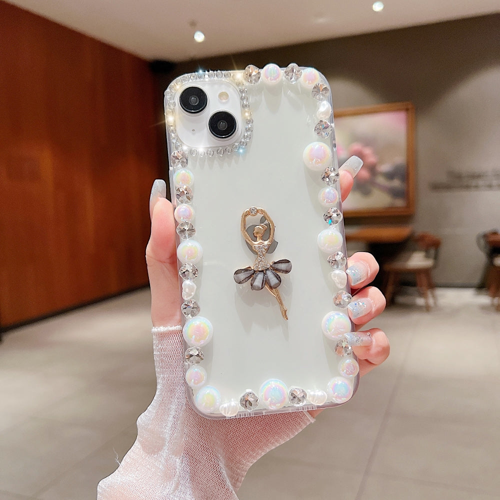 Ballerina Girl Charm Pearl Border Transparent Phone Case - iPhone 15 Pro Max