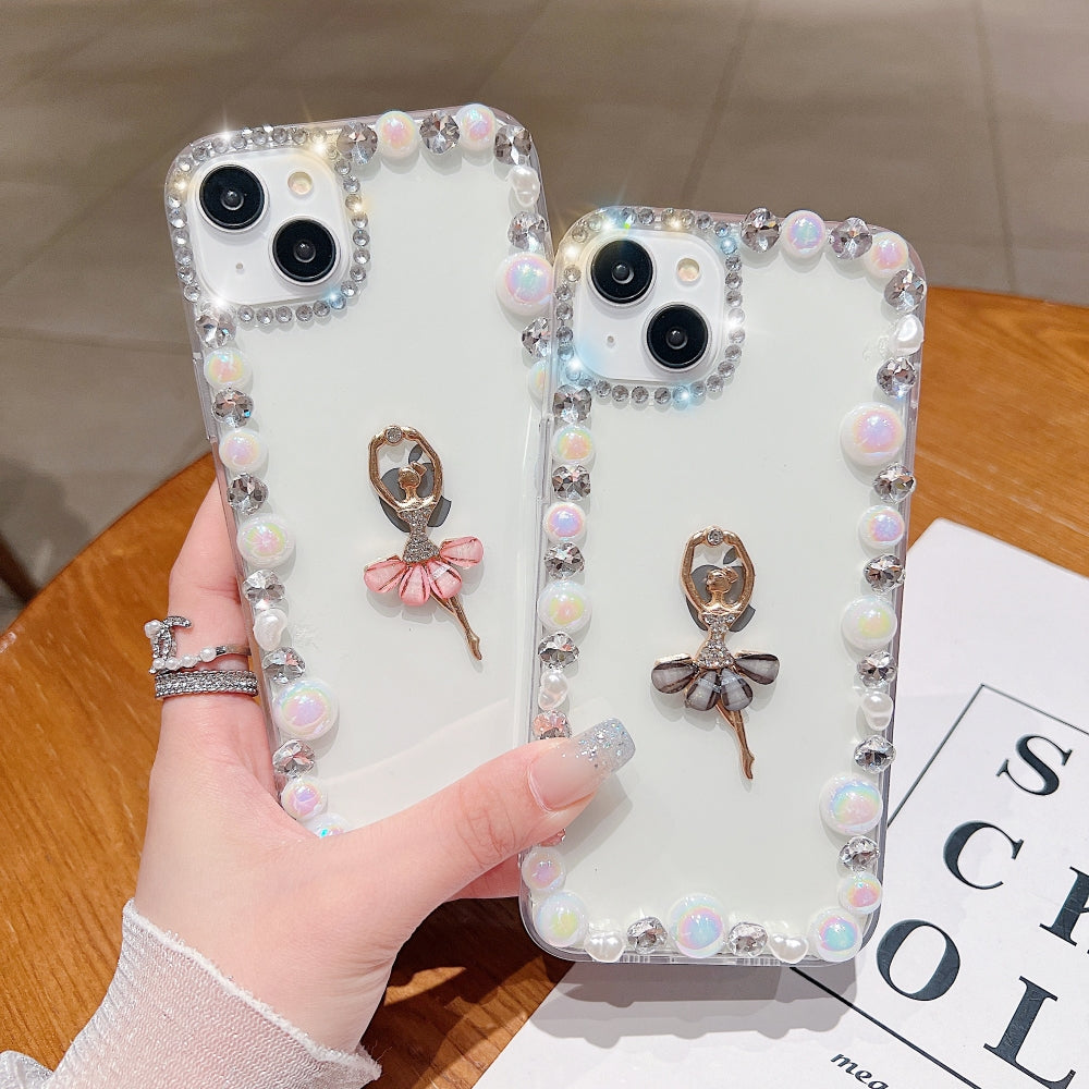 Ballerina Girl Charm Pearl Border Transparent Phone Case - iPhone 14 Plus