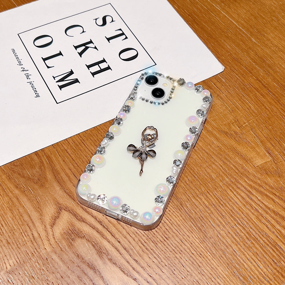 Ballerina Girl Charm Pearl Border Transparent Phone Case - Samsung S24 Ultra