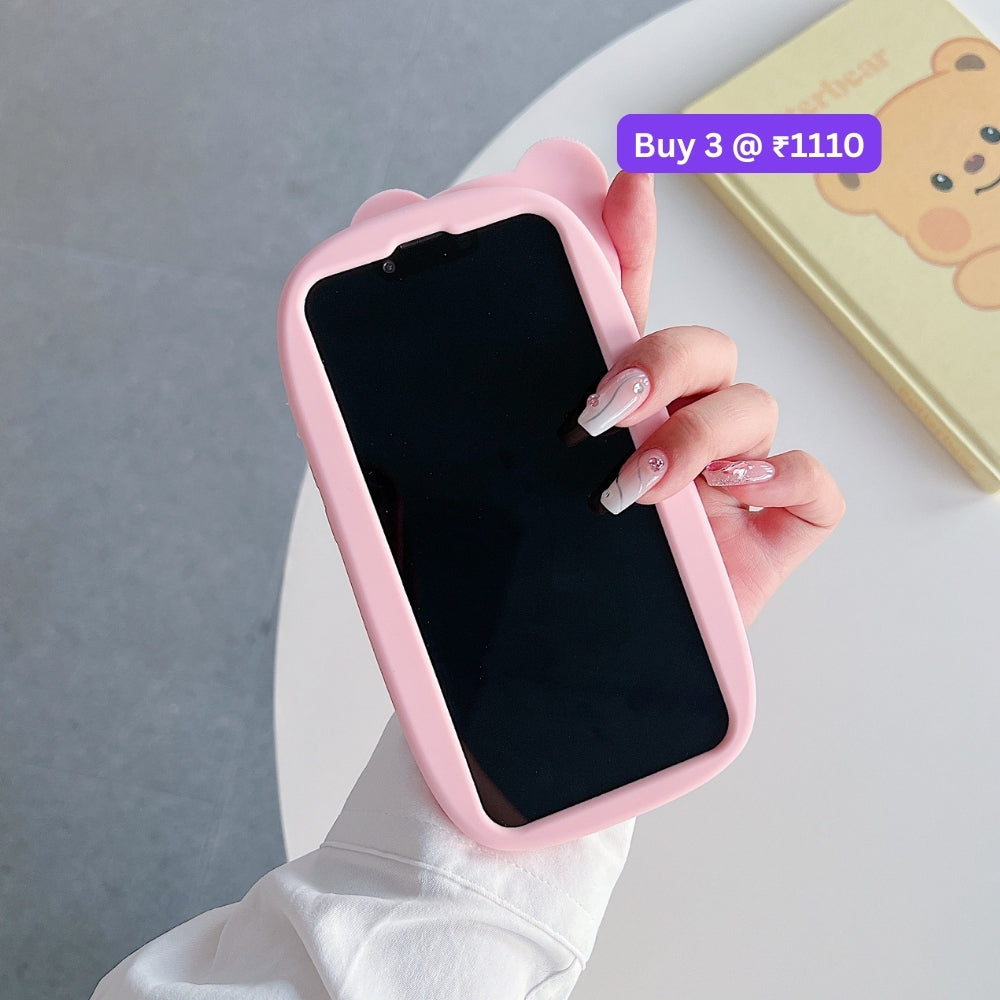 Bear Head Lens Circle Silicone Soft Phone Case | Mobile Cover - iPhone 14 Pro Max
