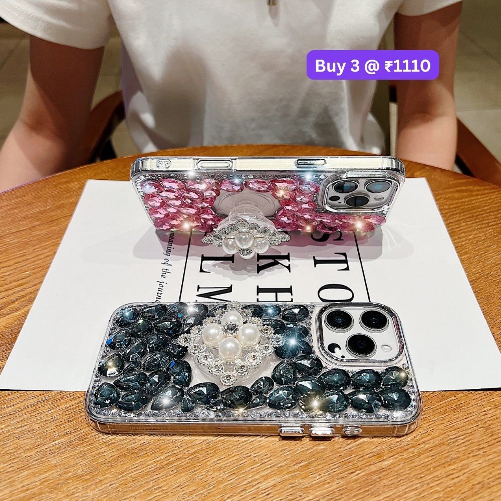 Bling Rhinestone Pearl Holder Transparent TPU (Soft) Phone Case | Mobile Cover - Samsung S23 Ultra