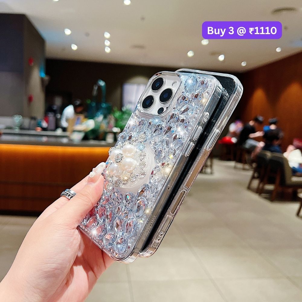 Bling Rhinestone Pearl Holder Transparent TPU (Soft) Phone Case | Mobile Cover - Samsung S23 Ultra