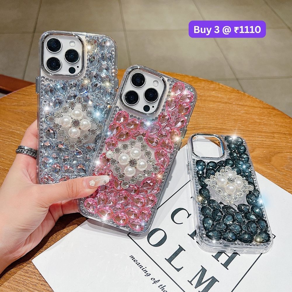Bling Rhinestone Pearl Holder Transparent TPU (Soft) Phone Case | Mobile Cover - Samsung S23 Ultra