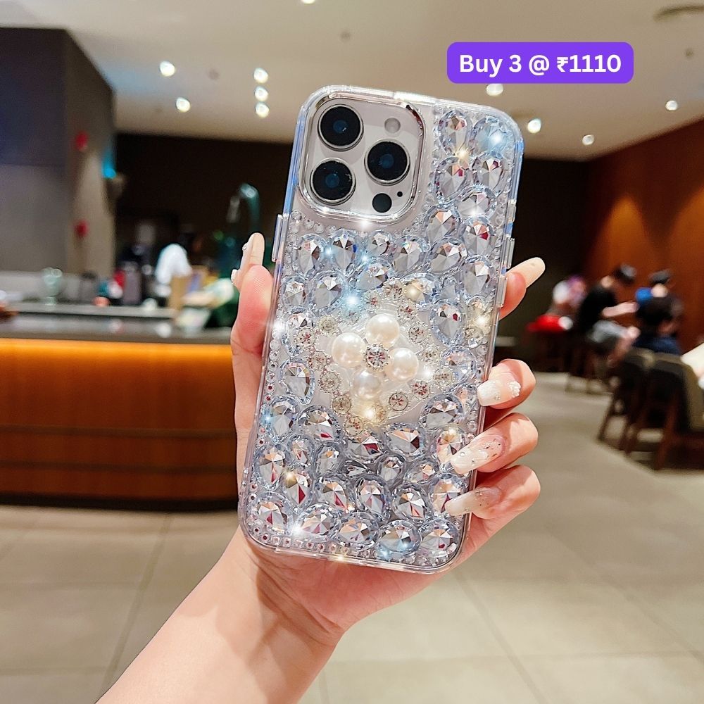 Bling Rhinestone Pearl Holder Transparent TPU (Soft) Phone Case | Mobile Cover - Samsung S23 Ultra