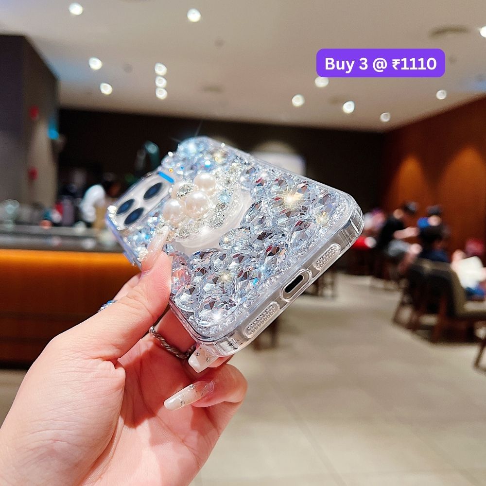 Bling Rhinestone Pearl Holder Transparent TPU (Soft) Phone Case | Mobile Cover - Samsung S23 Ultra