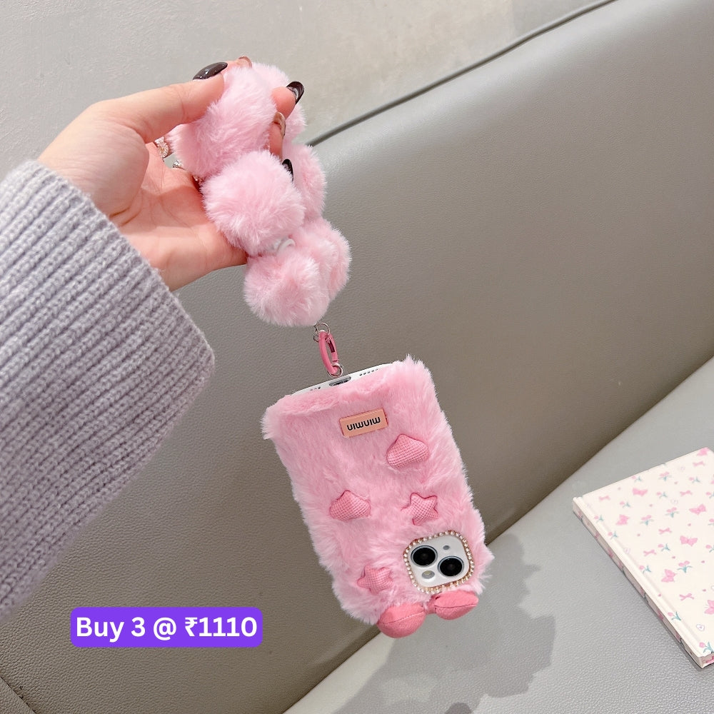 Bow Pattern Furry Soft Phone Case with Furry Bracelet - Samsung S25 Ultra