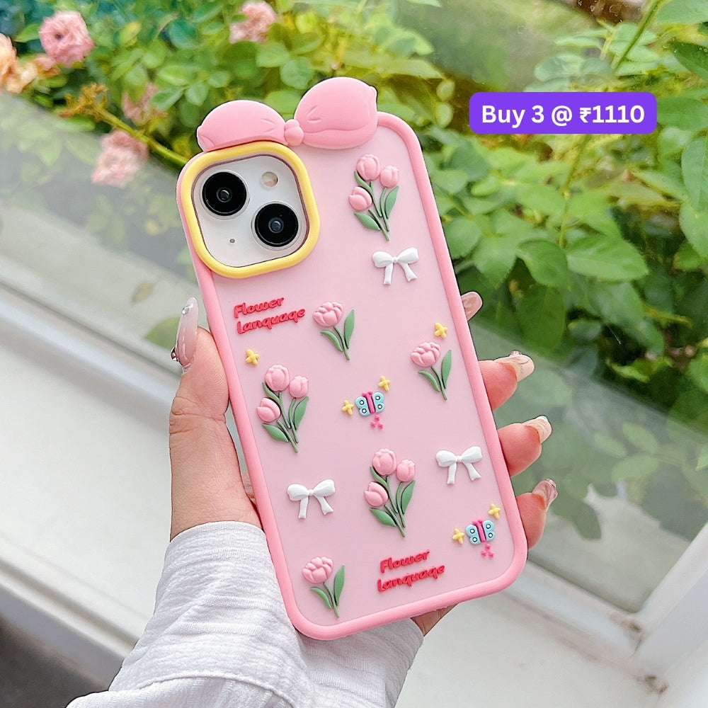 Bow Tulip Flower Silicone Soft Phone Case | Mobile Cover - iPhone 13 Pro Max