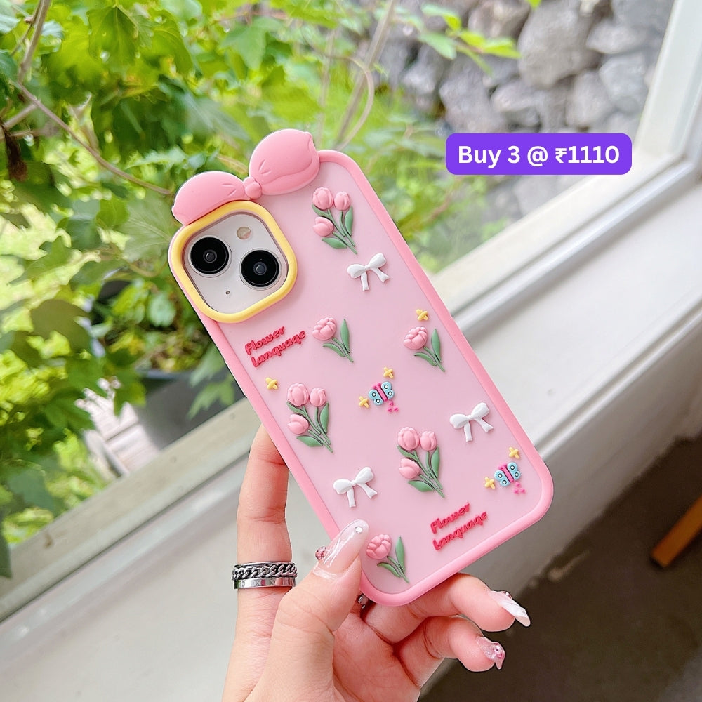 Bow Tulip Flower Silicone Soft Phone Case | Mobile Cover - iPhone 13 Pro Max