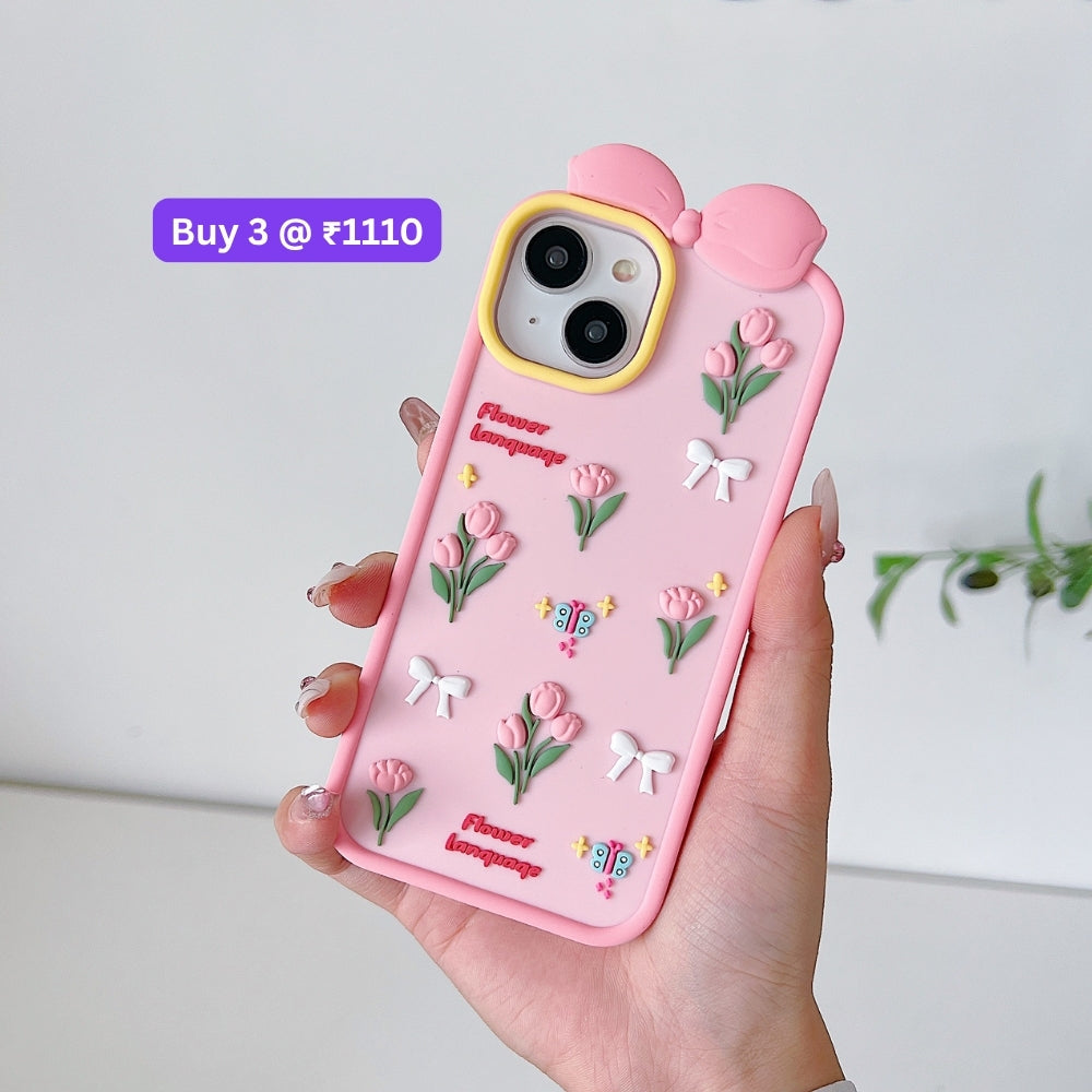 Bow Tulip Flower Silicone Soft Phone Case | Mobile Cover - iPhone 13 Pro Max
