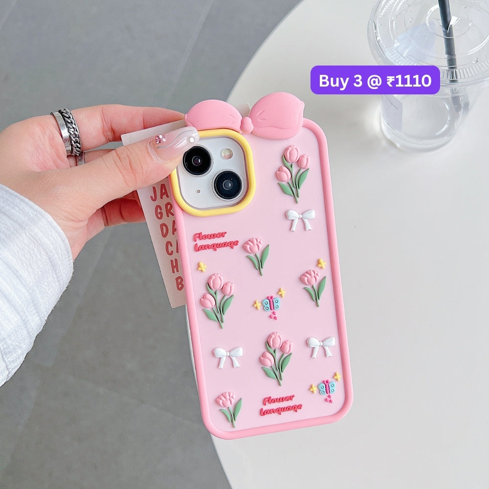 Bow Tulip Flower Silicone Soft Phone Case | Mobile Cover - iPhone 13 Pro Max