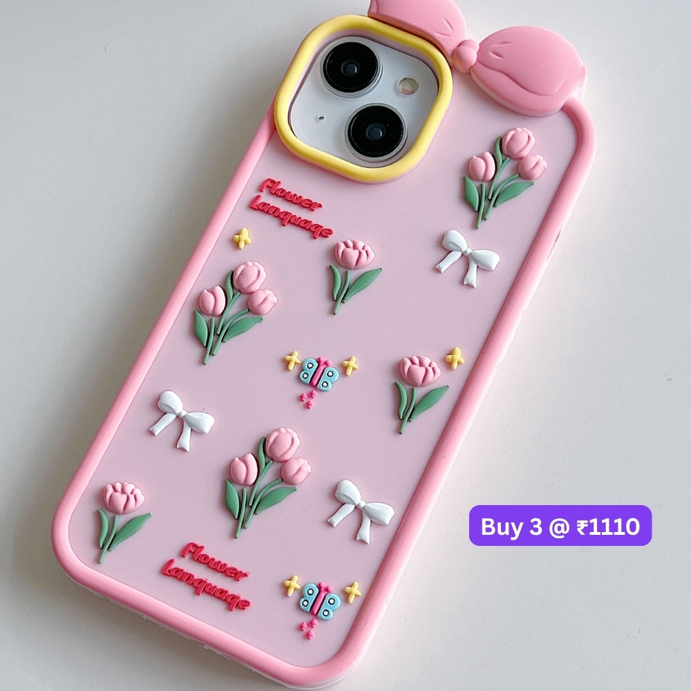 Bow Tulip Flower Silicone Soft Phone Case | Mobile Cover - iPhone 13 Pro Max