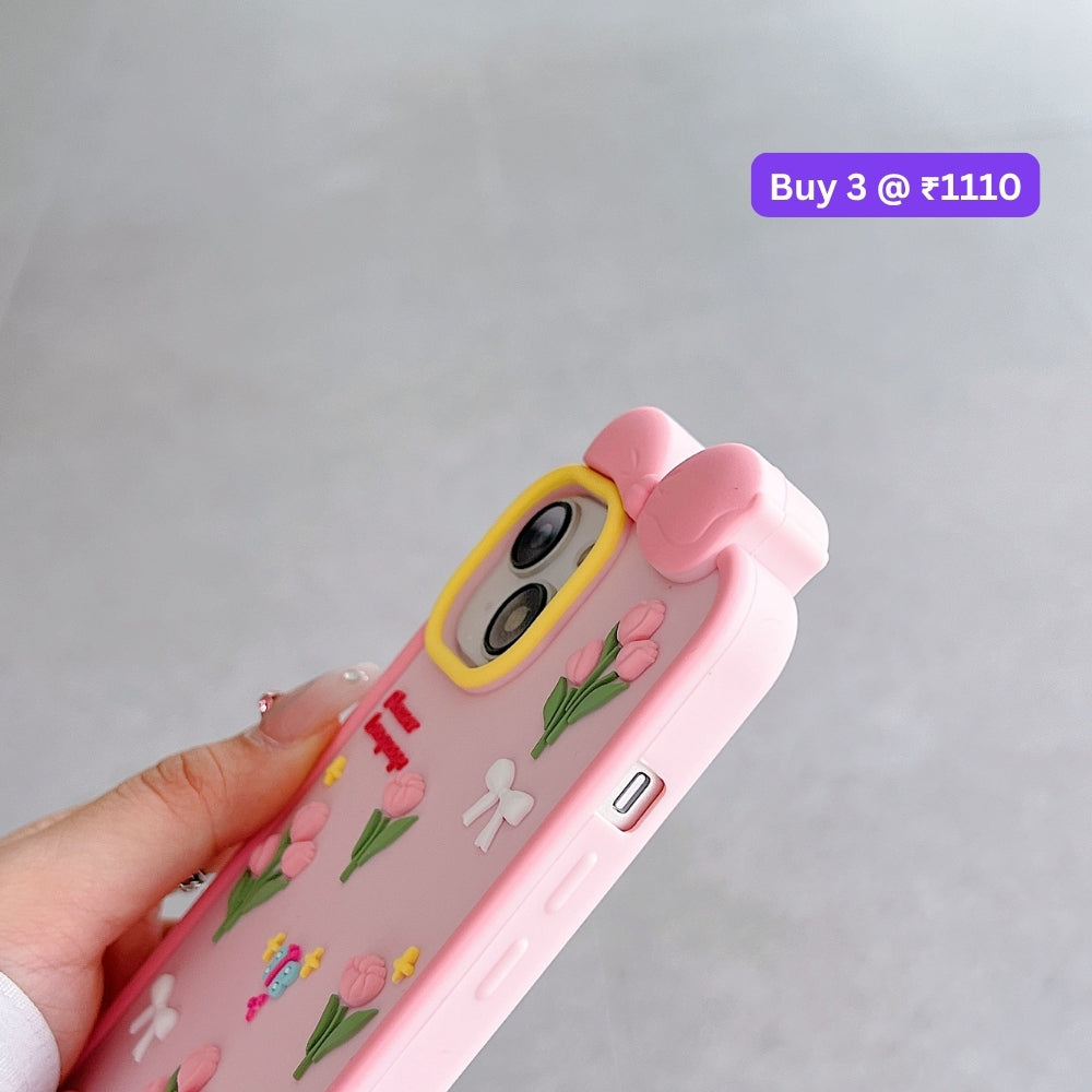 Bow Tulip Flower Silicone Soft Phone Case | Mobile Cover - iPhone 13 Pro Max