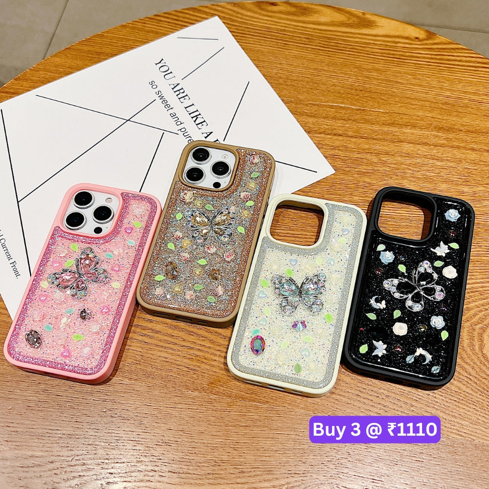 Butterfly Charm Diamond PC (Hard) Phone Case - iPhone 15 Pro Max