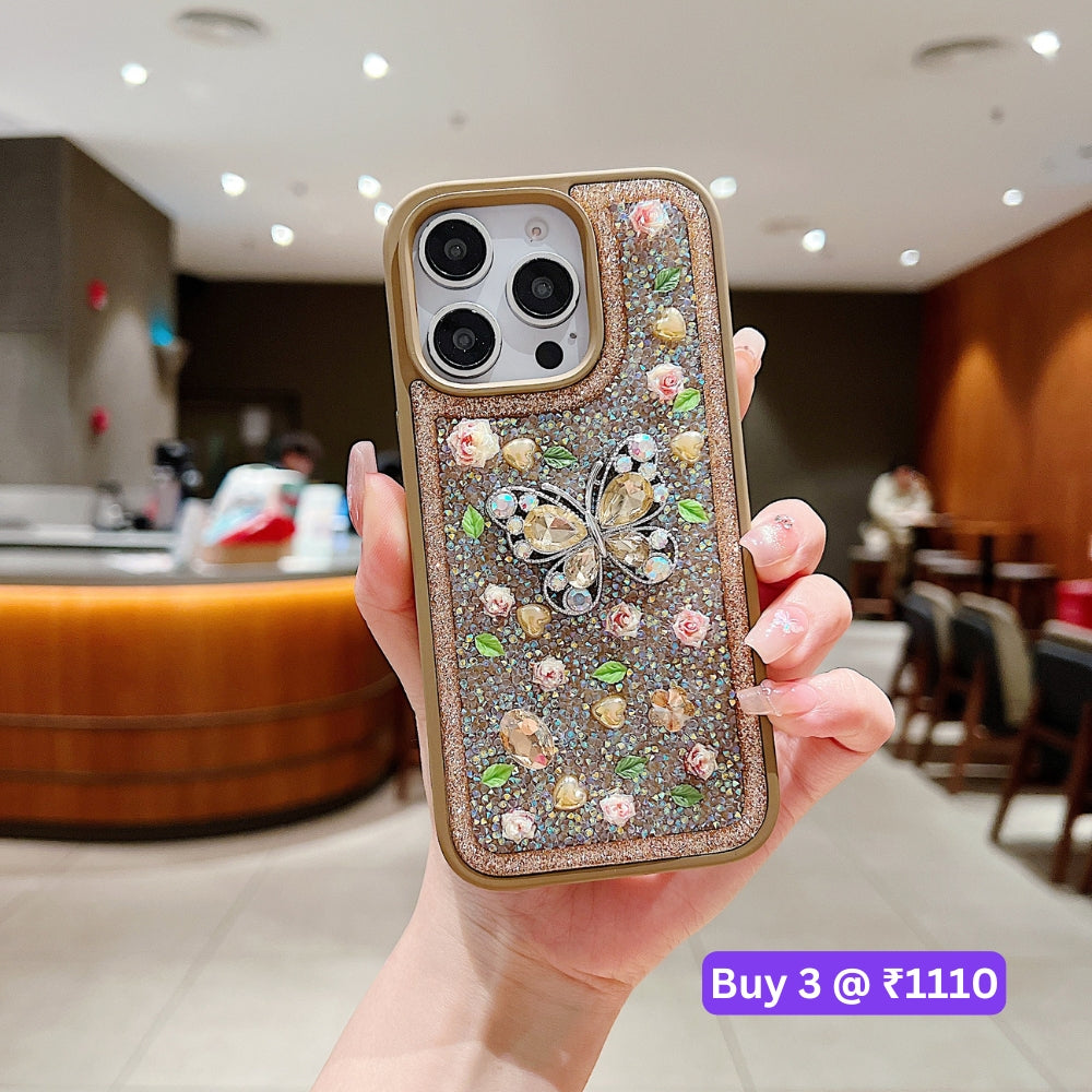 Butterfly Charm Diamond PC (Hard) Phone Case - iPhone 16 Plus