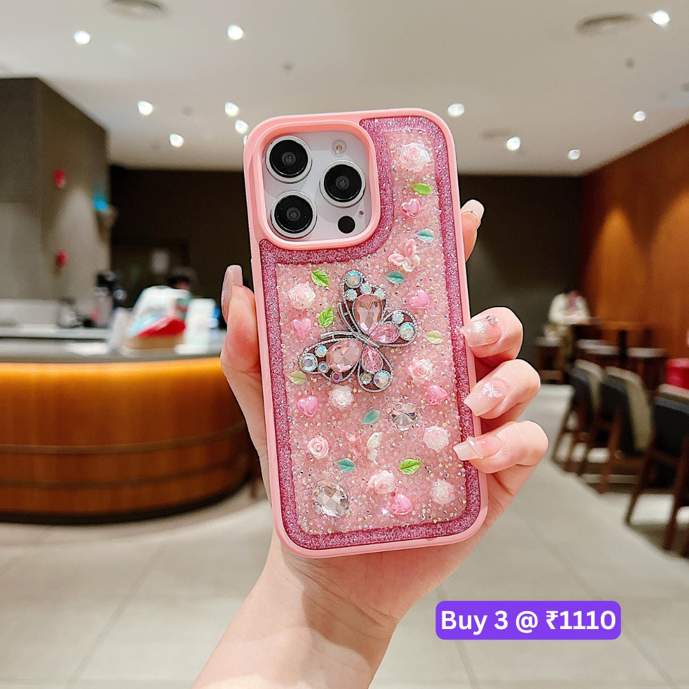 Butterfly Charm Diamond PC (Hard) Phone Case - iPhone 16 Pro