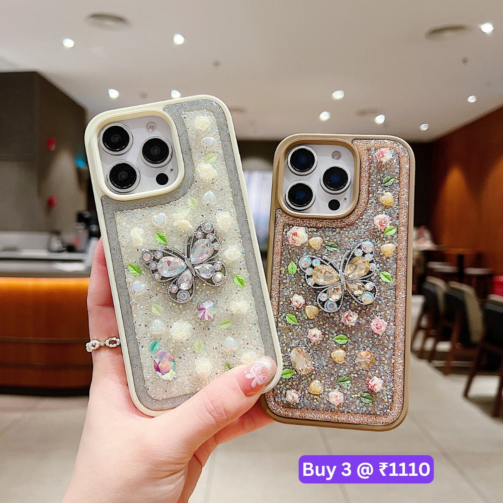 Butterfly Charm Diamond PC (Hard) Phone Case - iPhone 16 Plus