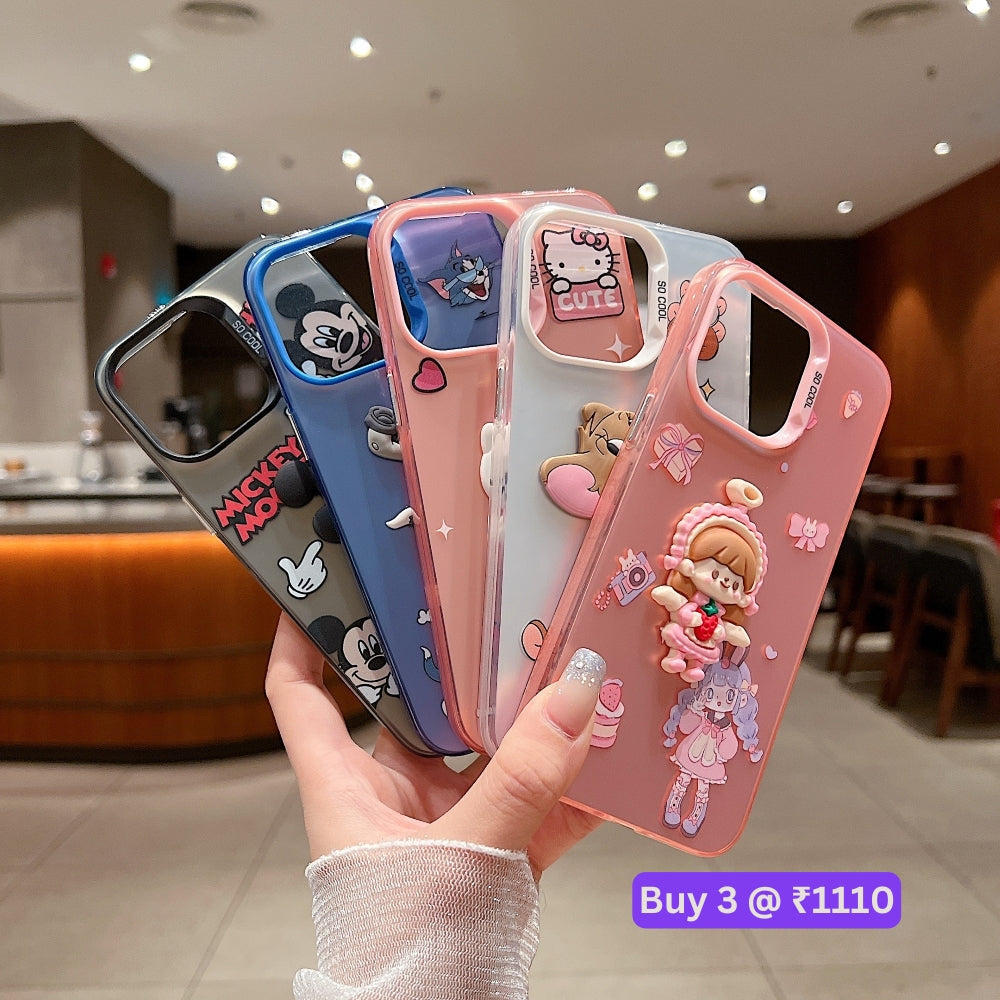Colorful Printed and 3D Embossed Cartoon Phone Case - iPhone 13 Pro