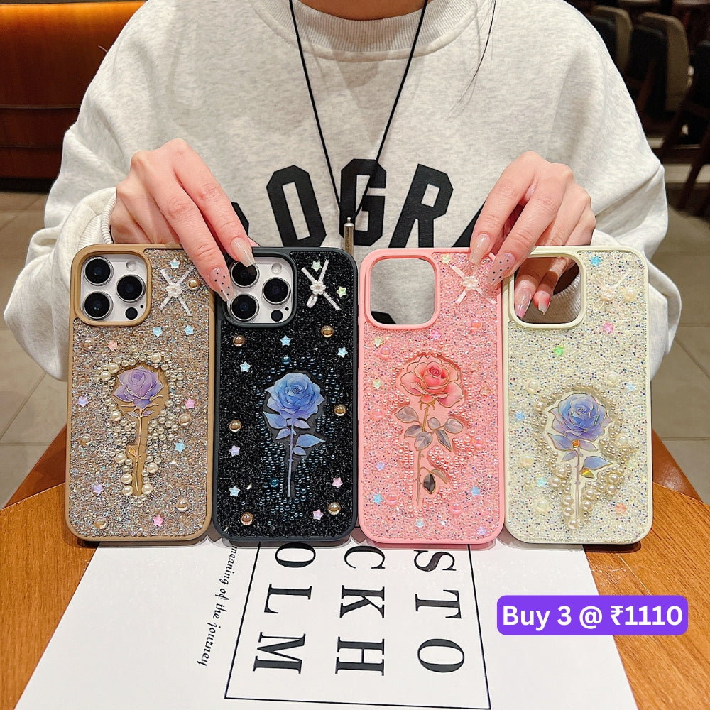 Colorful Rose Bling Studded Diamond PC (Hard) Phone Case - iPhone 16 Pro