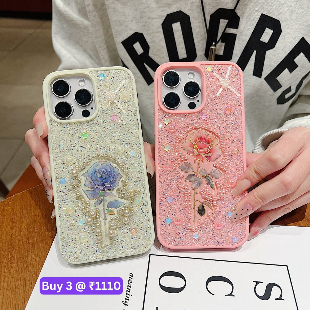 Colorful Rose Bling Studded Diamond PC (Hard) Phone Case - iPhone 16 Pro