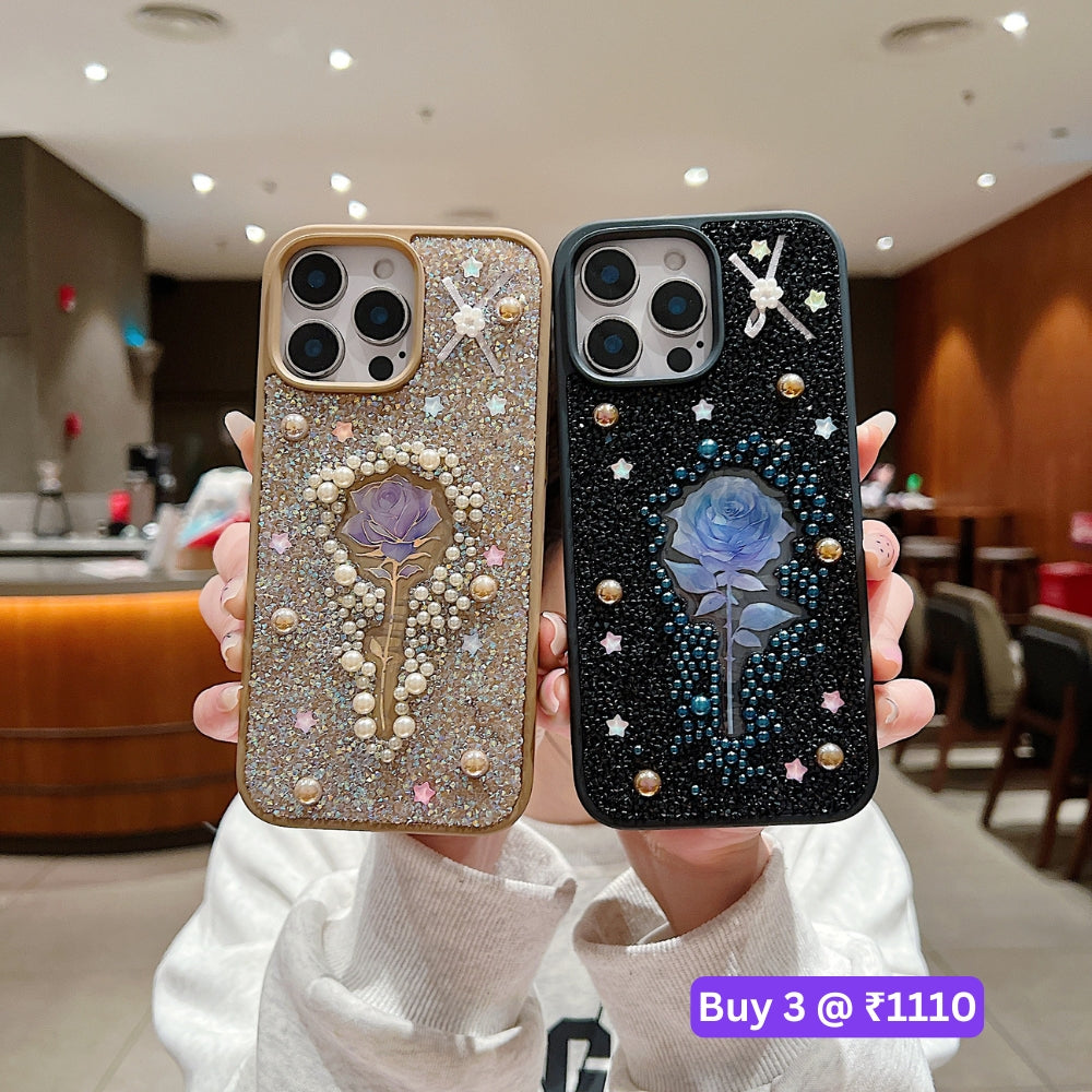 Colorful Rose Bling Studded Diamond PC (Hard) Phone Case - iPhone 16 Pro