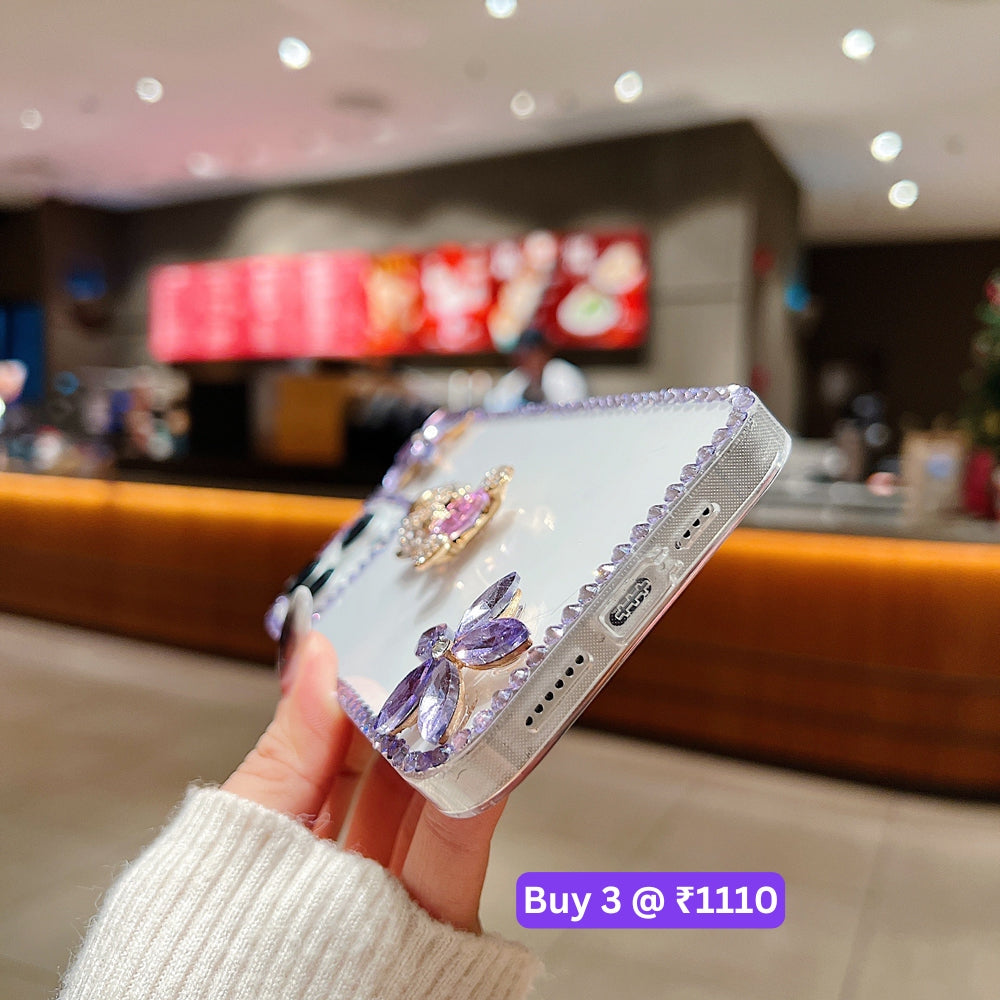 Crystal Stone Bear Heart Bling Flower Transparent Phone Case - Samsung S22 Ultra