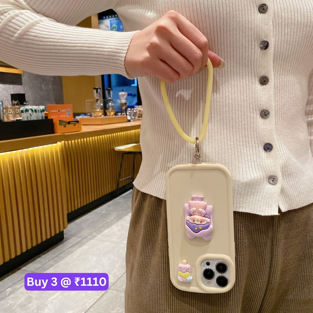 Cute Girl Cartoon 3D Princess Colored TPU (Soft) Phone Case with Heart Shape Bracelet - iPhone 14 Pro Max
