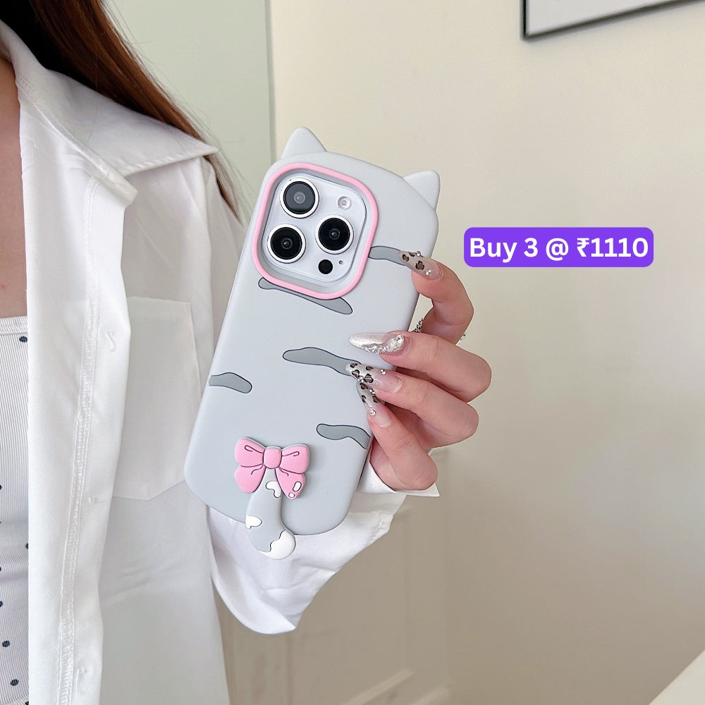 Cute Little Cat Phone Case with A Rotated Tail - iPhone 15 Pro