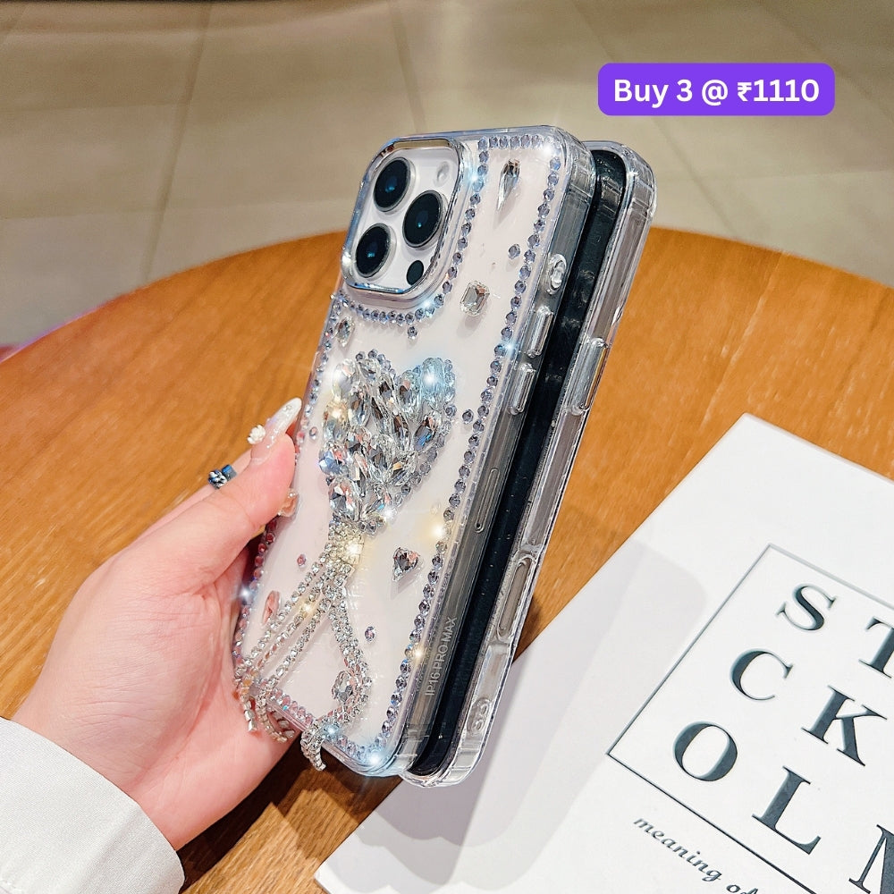Designer Handmade Love Diamond Transparent Phone Case | Mobile Cover - iPhone 16 Plus