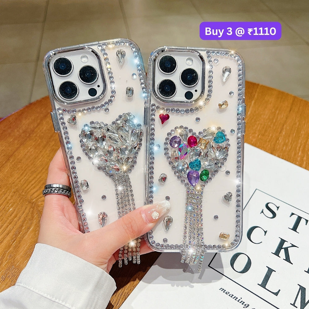 Designer Handmade Love Diamond Transparent Phone Case | Mobile Cover - iPhone 16 Plus