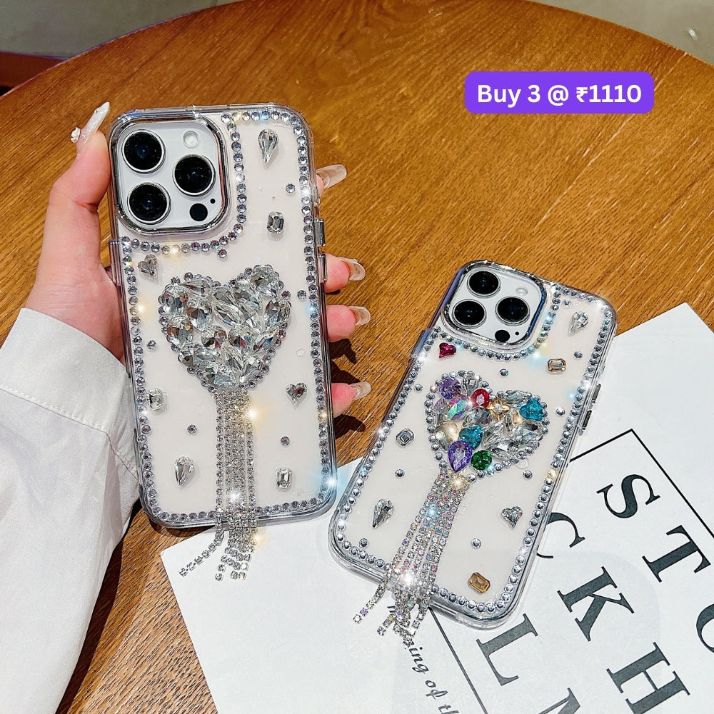 Designer Handmade Love Diamond Transparent Phone Case | Mobile Cover - iPhone 16 Plus