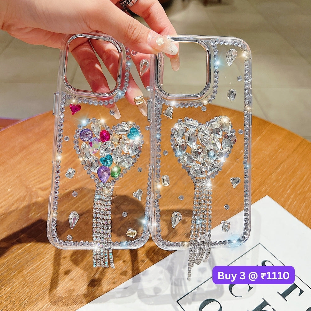 Designer Handmade Love Diamond Transparent Phone Case | Mobile Cover - iPhone 16 Plus