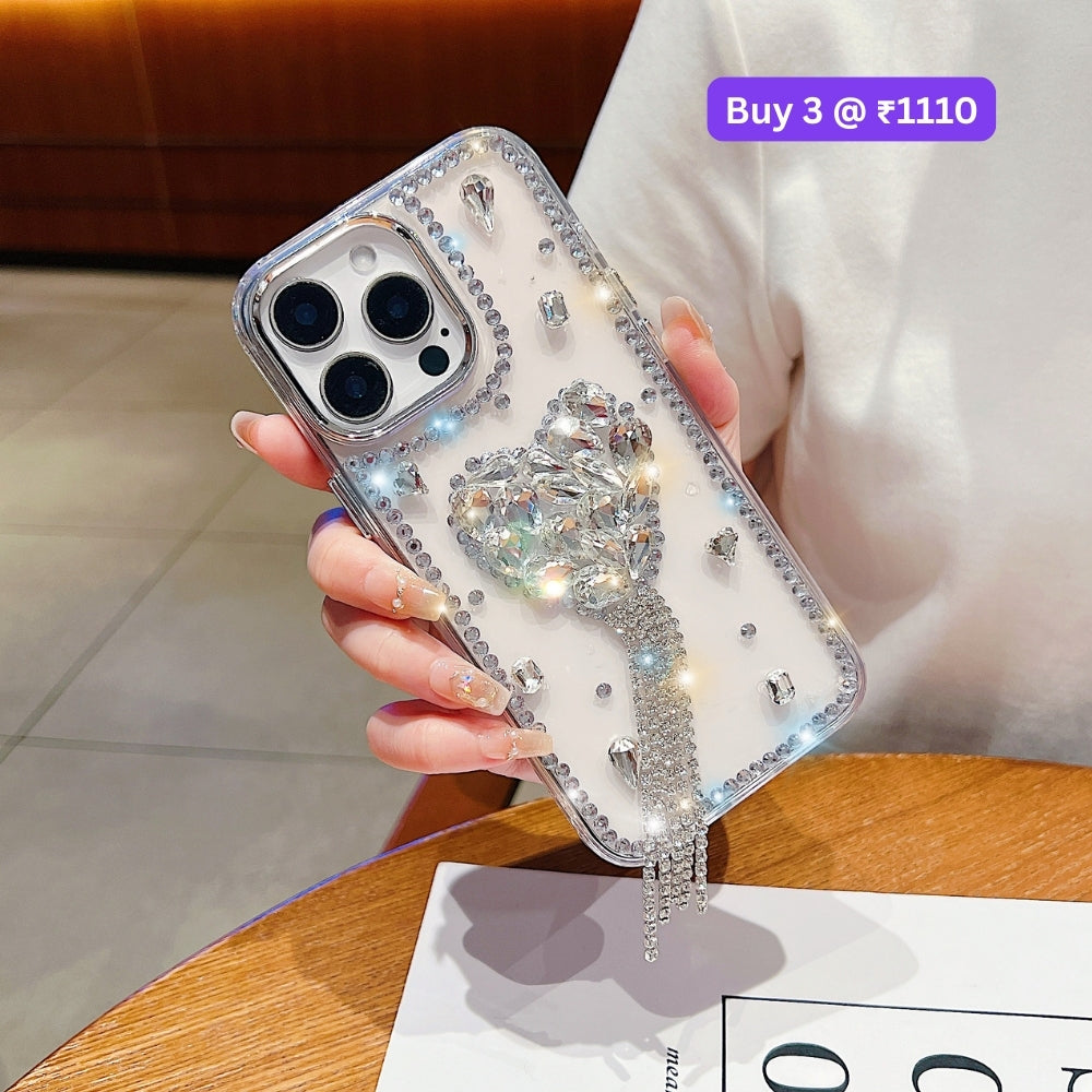 Designer Handmade Love Diamond Transparent Phone Case | Mobile Cover - iPhone 16 Plus