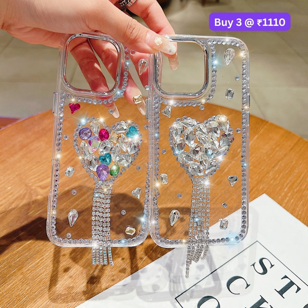 Designer Handmade Love Diamond Transparent Phone Case | Mobile Cover - iPhone 16 Plus