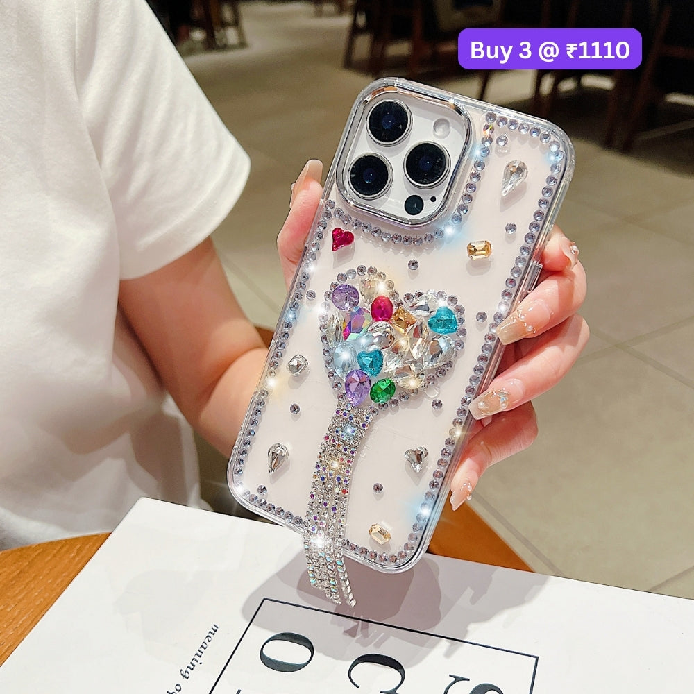 Designer Handmade Love Diamond Transparent Phone Case | Mobile Cover - iPhone 16 Plus