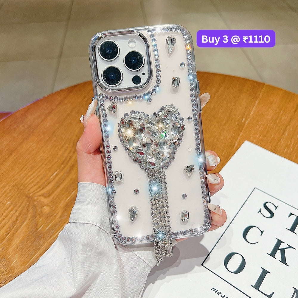 Designer Handmade Love Diamond Transparent Phone Case | Mobile Cover - iPhone 16 Plus
