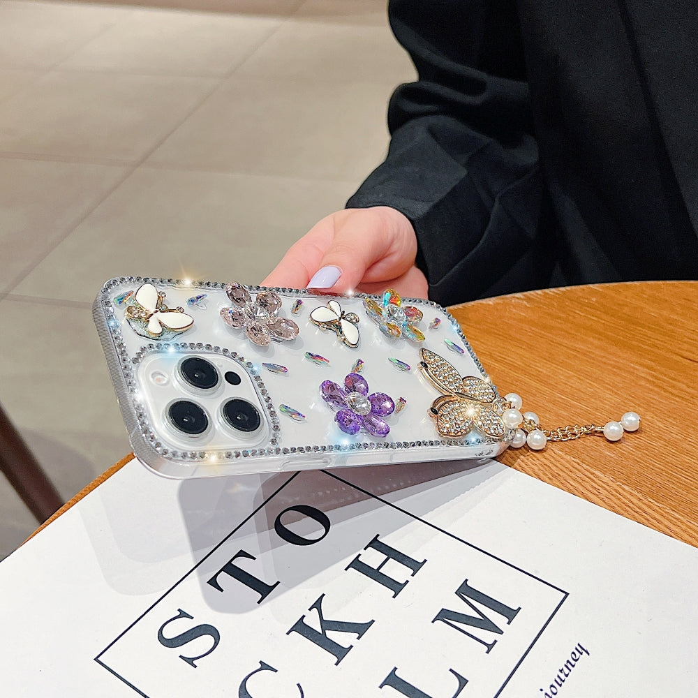 Diamond Glitter Butterfly TPU (Soft) Transparent Phone Case with Small Charm - Vivo V29E