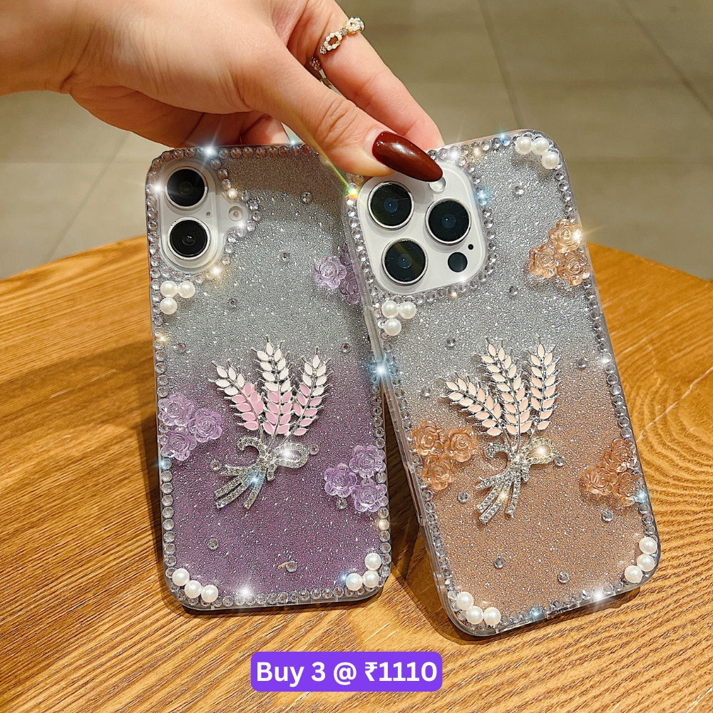 Diamond Leaves TPU (Soft) Handmade Bling Phone Case - iPhone 15 Pro