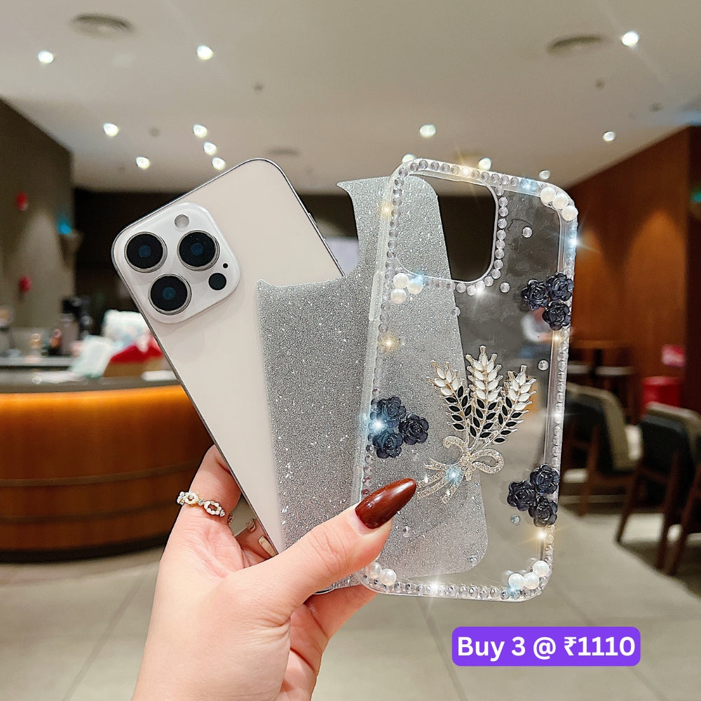 Diamond Leaves TPU (Soft) Handmade Bling Phone Case - iPhone 14 Pro