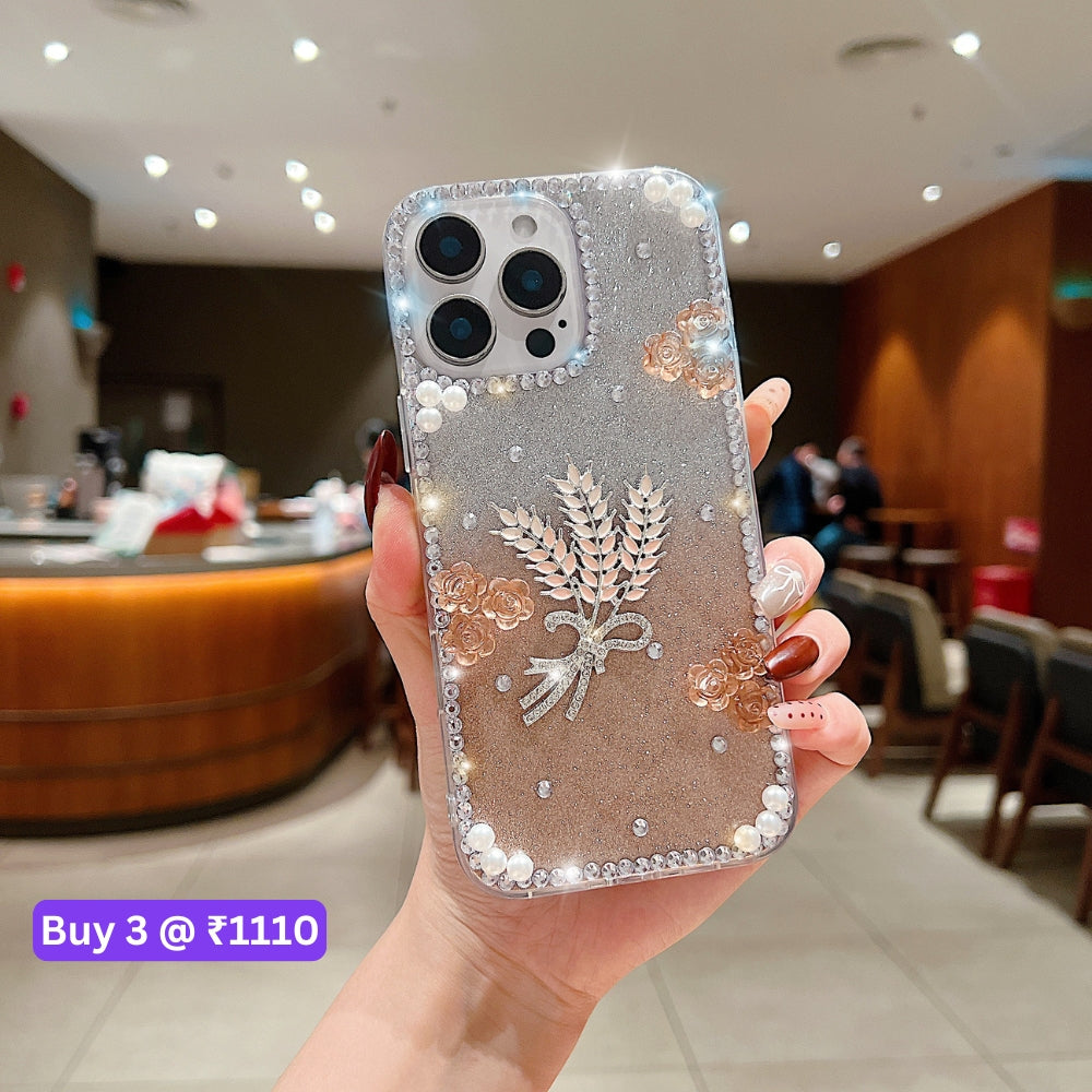 Diamond Leaves TPU (Soft) Handmade Bling Phone Case - iPhone 15 Plus